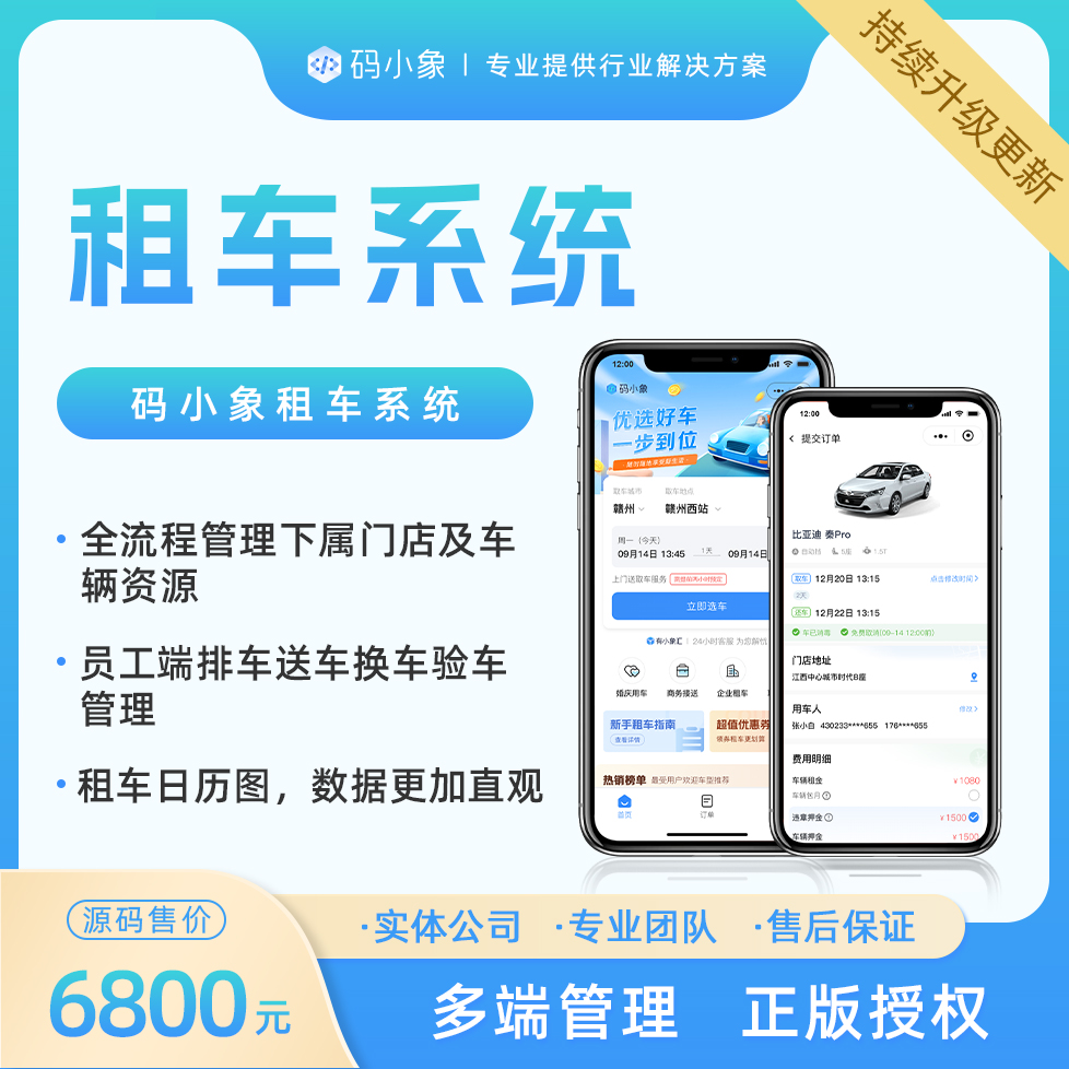 租车系统源码,全流程管理下属门店及车辆资源，提供信用免押配置接口产品级开发，开发者文档齐全，便于二开 预览图